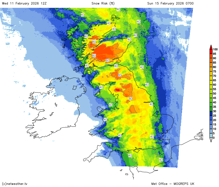 12Z MOGREPS seems to have massively upgraded the idea of falling snow in its ensemble suite for Sunday, but I reckon it'll probably moderate down closer to the time.