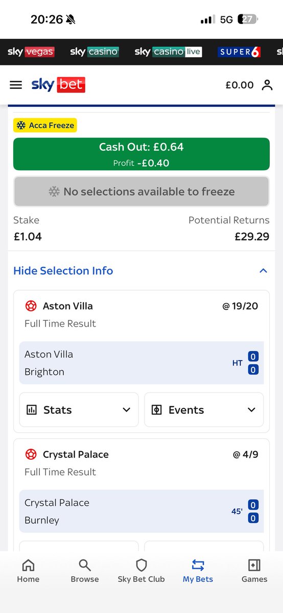 Cameron_G_Brand's tweet photo. @SkyBet Been trying to freeze the Crystal Palace game since they went 1-0 up. Now they’re losing 3-2.

Explain and refund thank you. https://t.co/FQ7247CcB7