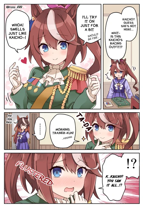 "Teio wanna try it on!" by riosi_RRR
TL &amp; TS by me

#TokaiTeio
#SymboliRudolf
#Umamusume
#UmaTranslations 