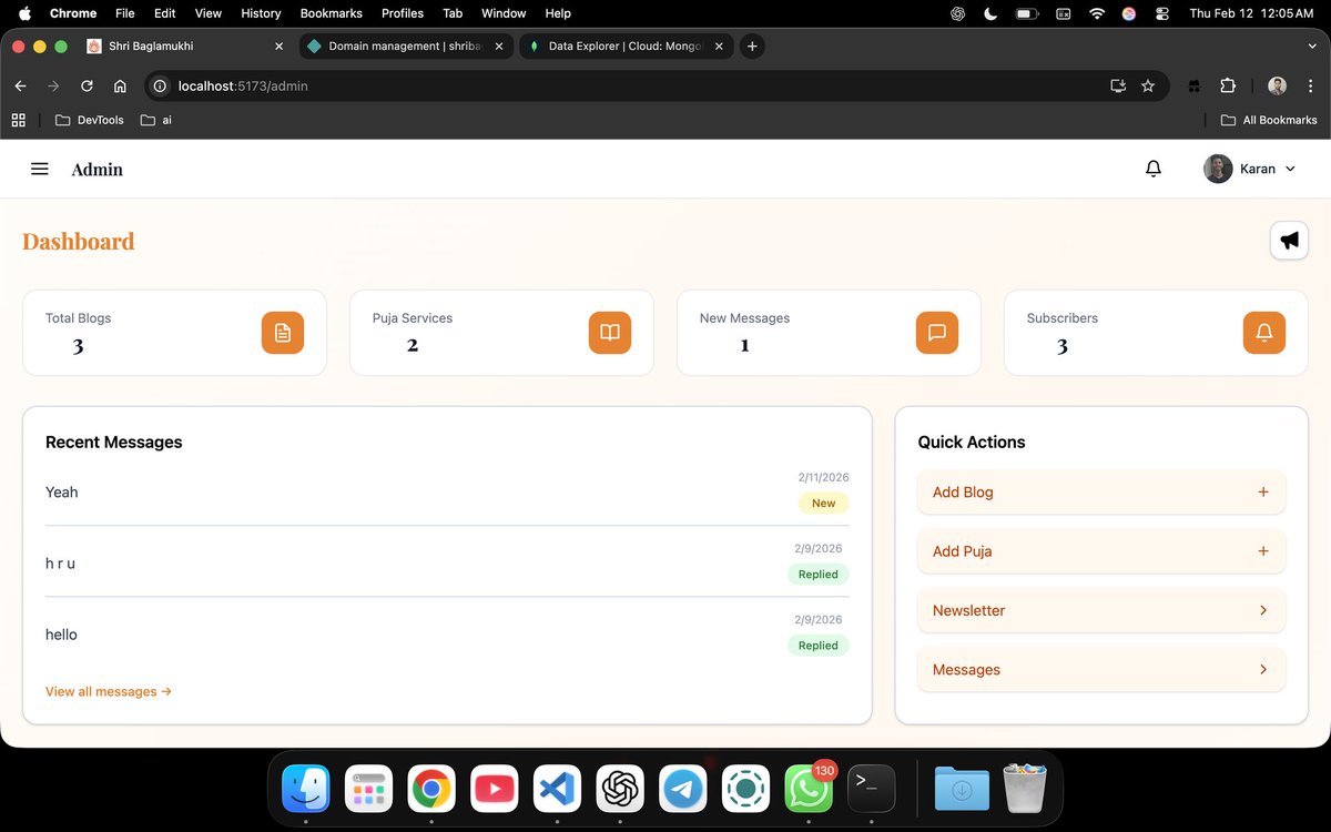 imksh_3's tweet photo. 🚀 Completed my first freelance full-stack project!

Built &amp; deployed a production website for a temple organization using React, Node.js &amp; MongoDB.

🌍 Live: https://t.co/NK7Ot2LUKh

#Freelance #FullStackDeveloper #ReactJS #NodeJS #MongoDB #BuildInPublic https://t.co/VdaAmgMATR