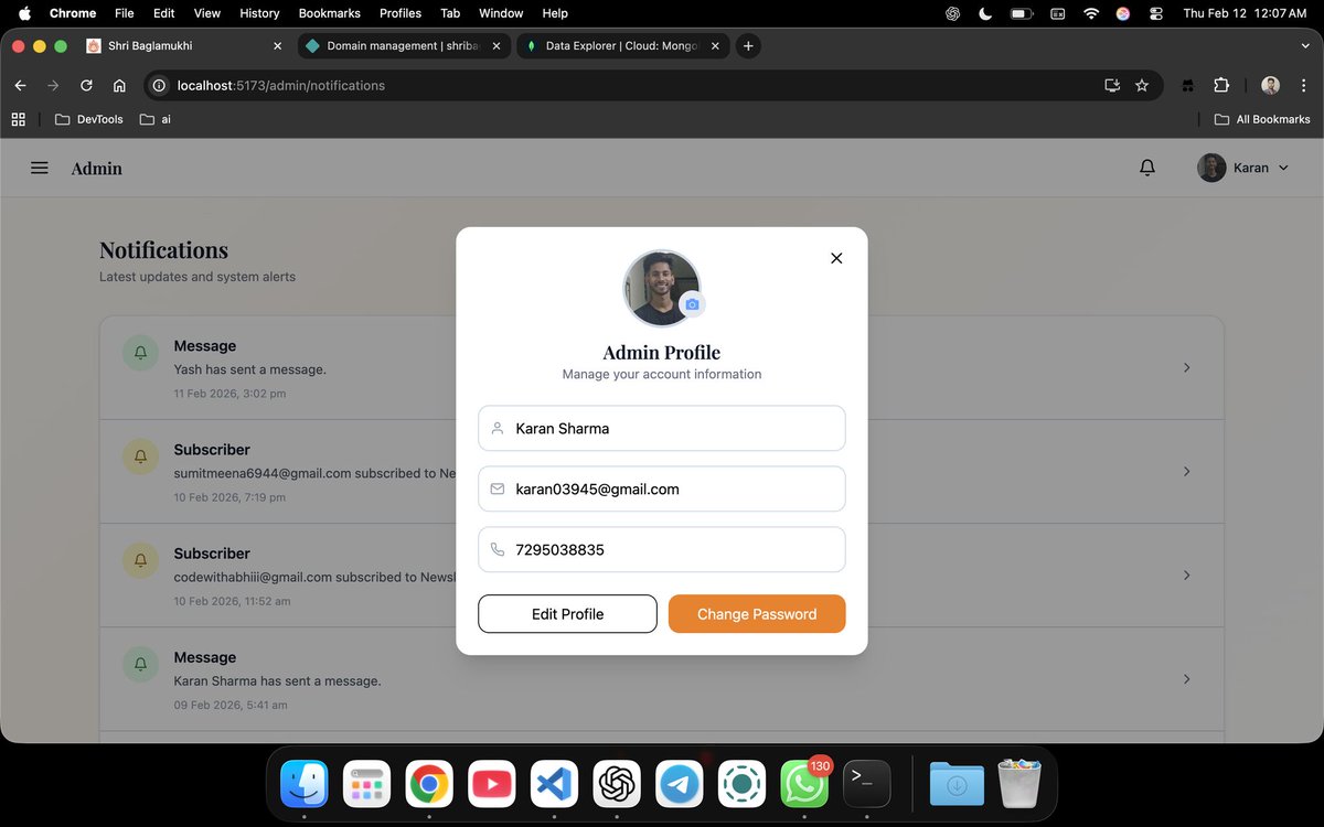 imksh_3's tweet photo. 🚀 Completed my first freelance full-stack project!

Built &amp; deployed a production website for a temple organization using React, Node.js &amp; MongoDB.

🌍 Live: https://t.co/NK7Ot2LUKh

#Freelance #FullStackDeveloper #ReactJS #NodeJS #MongoDB #BuildInPublic https://t.co/VdaAmgMATR
