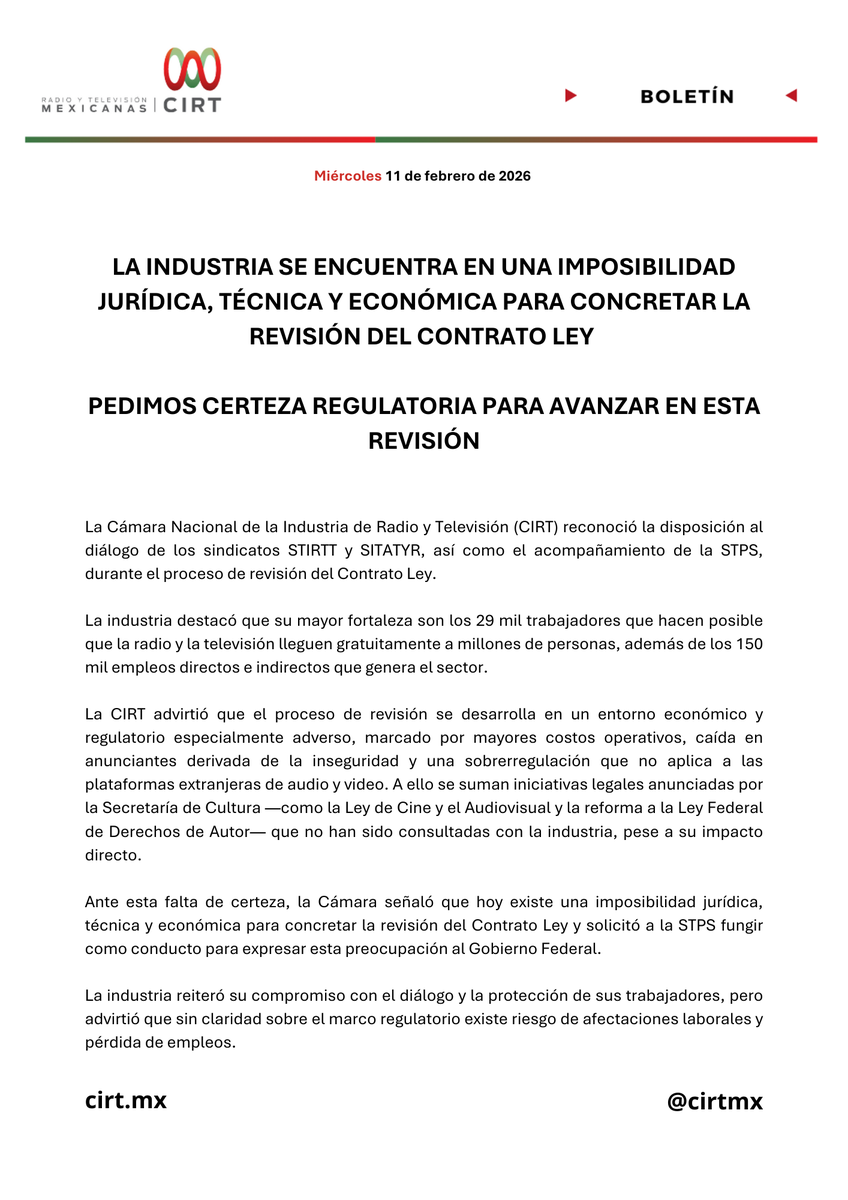 Cámara Nacional de la Industria de Radio y TV tweet media