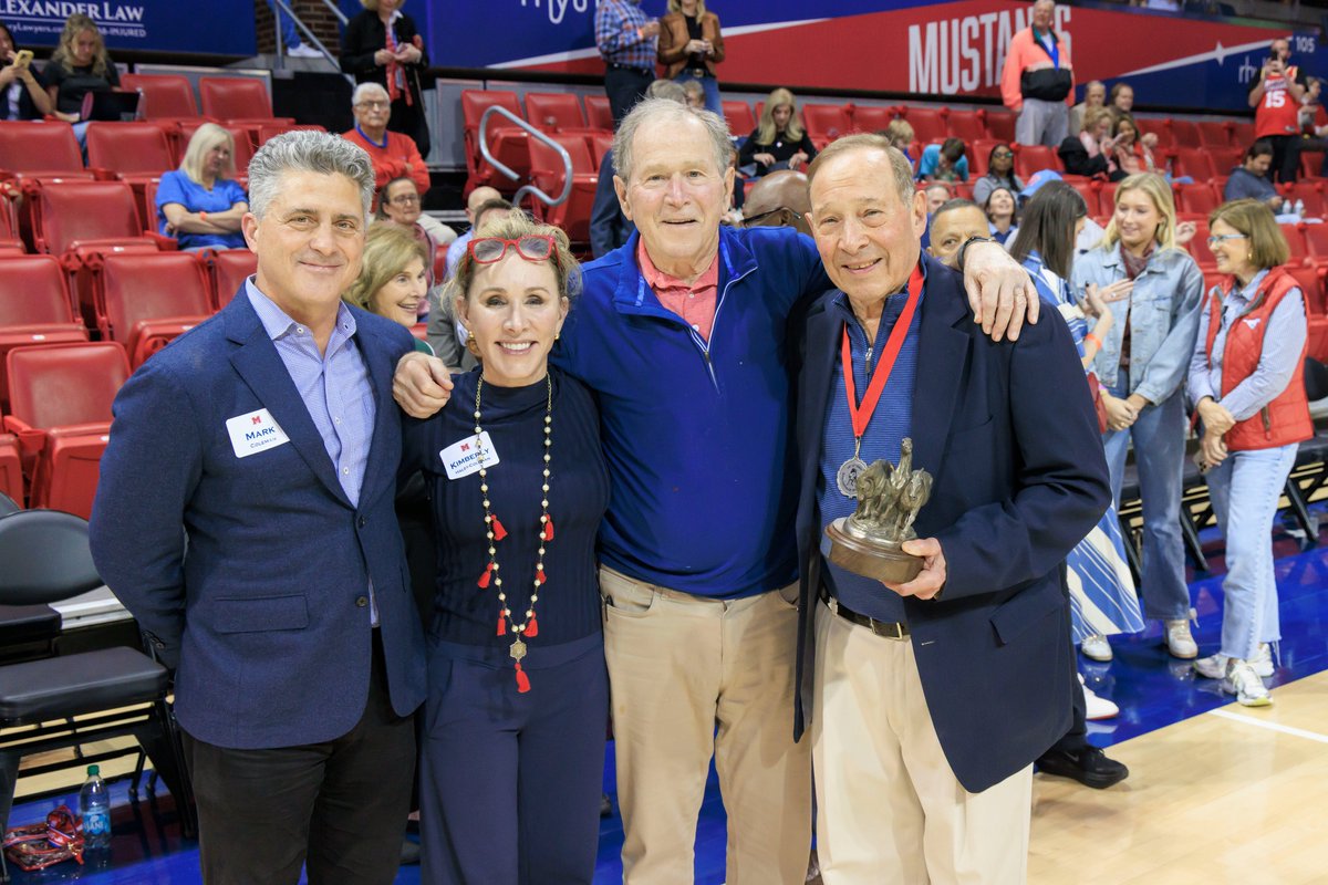 rdmersey's tweet photo. Great game @SMUBasketball!!! Not every day you get to enjoy a win sitting next to President George W. Bush and First Lady Laura Bush — a memorable night on the Hilltop! Also, a HUGE congrats to the Silver Anniversary Mustang Award winner, who was honored at last night’s game, John M. Haley!