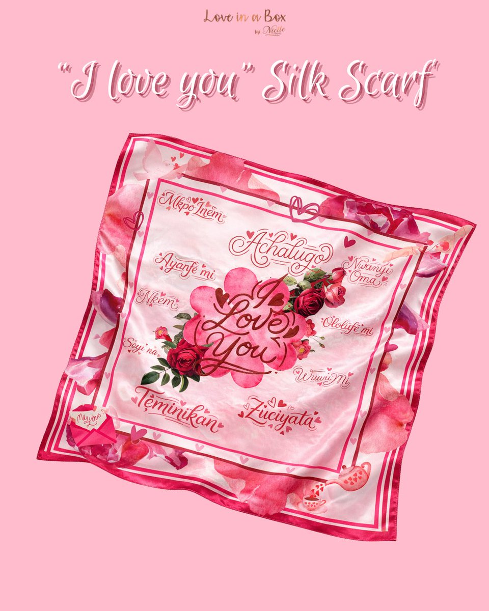 Daniyelle19's tweet photo. I should have posted this on X sooner 😅. 

I made these “I love you” silk scarves for lovers of silk scarves (and others 👀). It has a nigerian terms of endearments on it. 
I only printed few pieces so it’s really not something you will see elsewhere

Costs 7000 naira only https://t.co/MQiKq6dZ1j