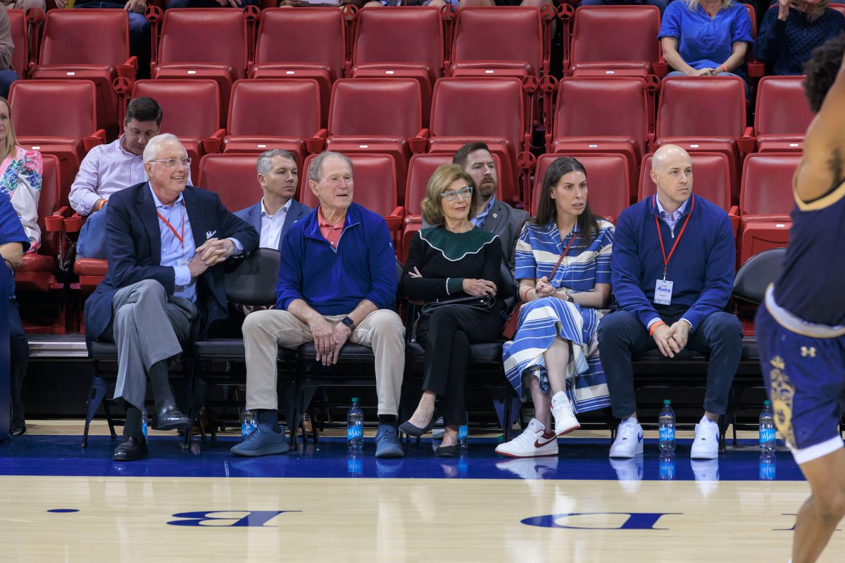 rdmersey's tweet photo. Great game @SMUBasketball!!! Not every day you get to enjoy a win sitting next to President George W. Bush and First Lady Laura Bush — a memorable night on the Hilltop! Also, a HUGE congrats to the Silver Anniversary Mustang Award winner, who was honored at last night’s game, John M. Haley!