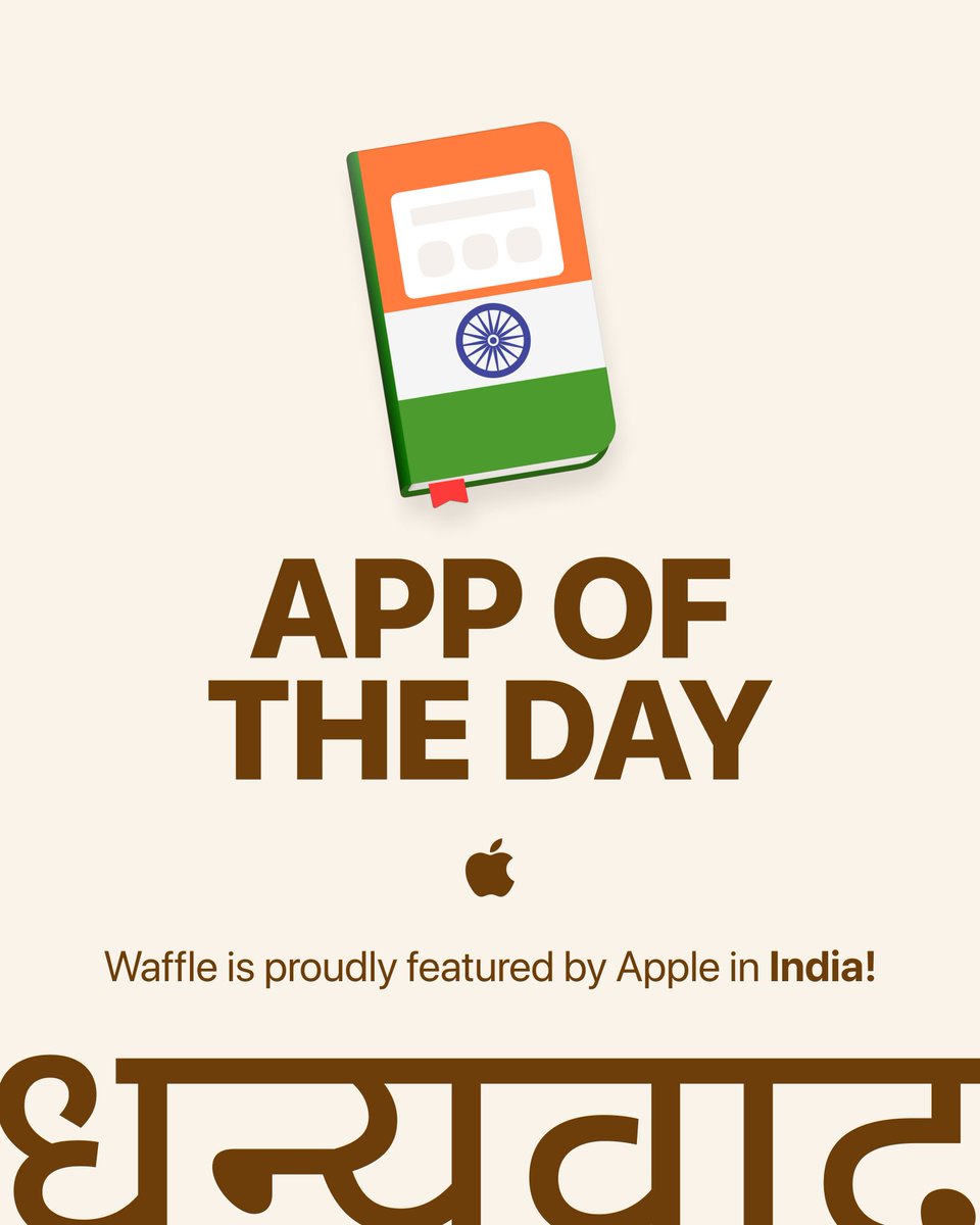 wafflejournal's tweet photo. Waffle is featured as today’s App of the Day in India again! 🇮🇳✨ So grateful for the support धन्यवाद 💛 https://t.co/MUtbmWO0el