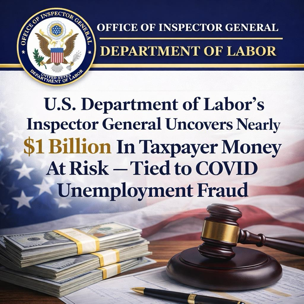 🚨: <a href="/DOLOIG/">DOL OIG</a> is sounding the alarm — without immediate action, U.S. taxpayers could lose nearly $1 billion tied to pandemic unemployment fraud.

“This is taxpayer money — and it demands immediate attention.” - <a href="/USLaborIG/">Inspector General Anthony D'Esposito</a> Anthony D'Esposito

➡️: oig.dol.gov/public/Press%2…