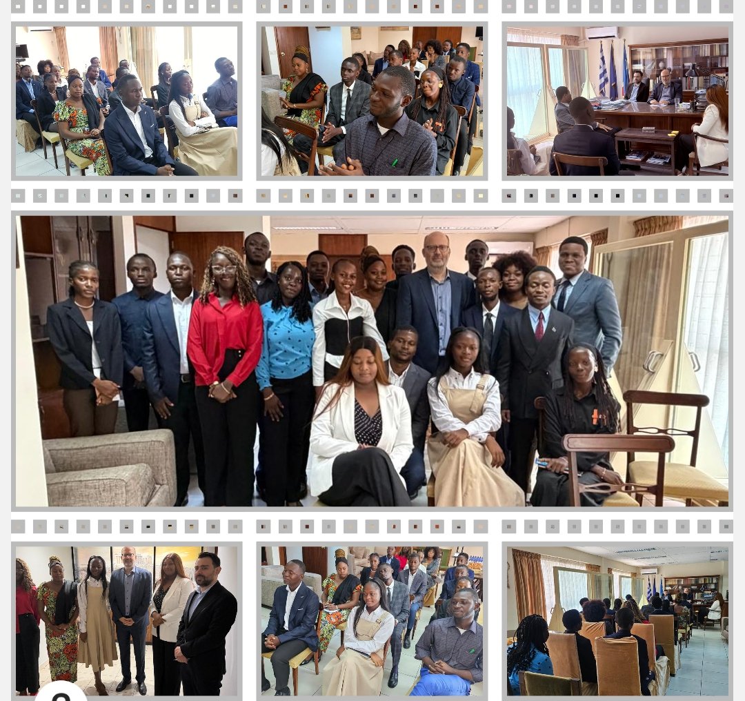 GreceRDC's tweet photo. À @GRembKinshasa 🇬🇷 : échanges avec des membres du FERIC — étudiants et alumni de différentes universités — en relations internationales, à l’occasion de la Journée mondiale de la langue grecque. Discussions enrichissantes sur la langue 🇬🇷, la culture 📚 et la diplomatie 🌍 https://t.co/ZCVjABejPr