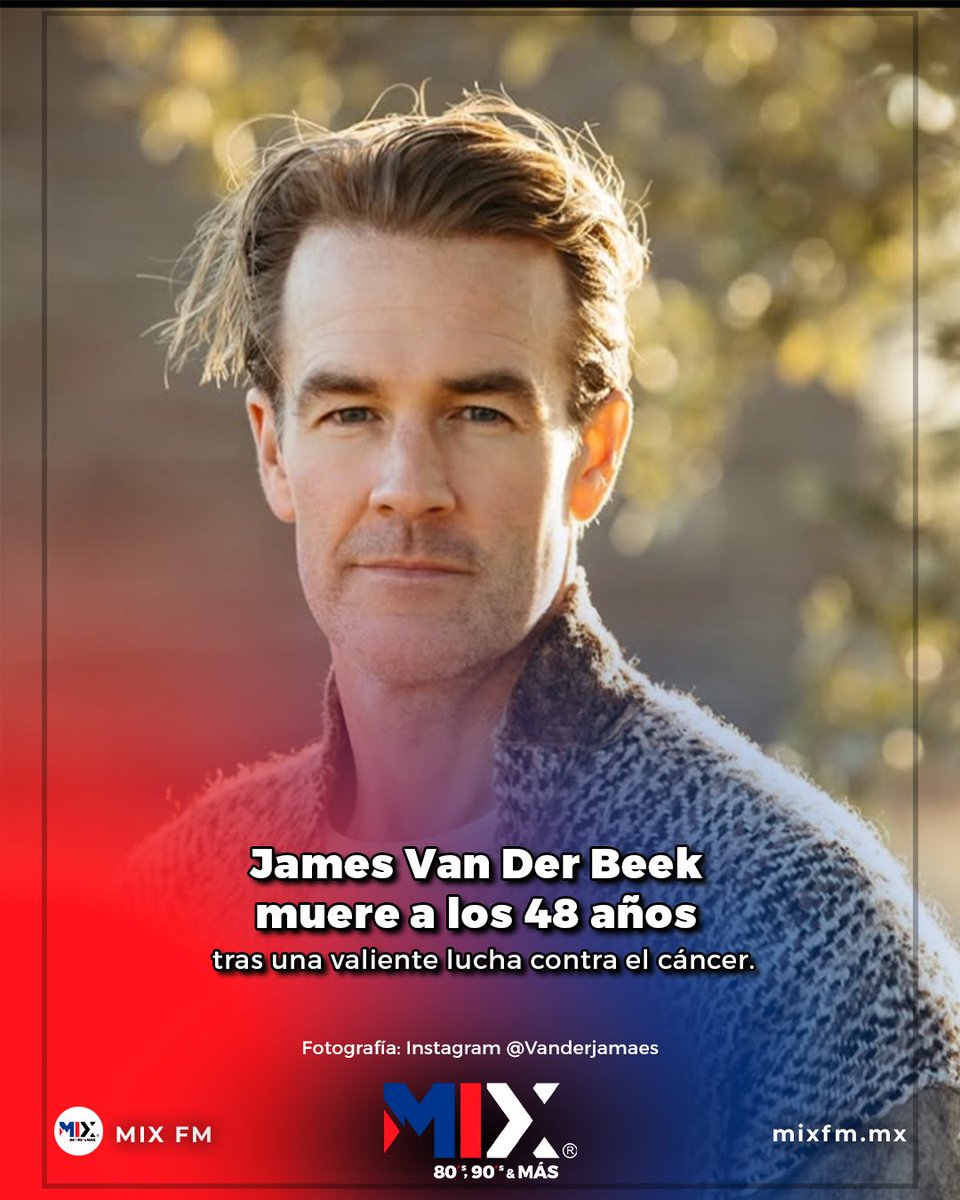 Hoy despedimos al actor James Van Der Beek, recordado por dar vida a Dawson Leery en Dawson’s Creek, quien falleció a los 48 años tras una valiente lucha contra el cáncer. 

Su familia confirmó que partió en paz, rodeado de amor, después de enfrentar sus últimos días con coraje,