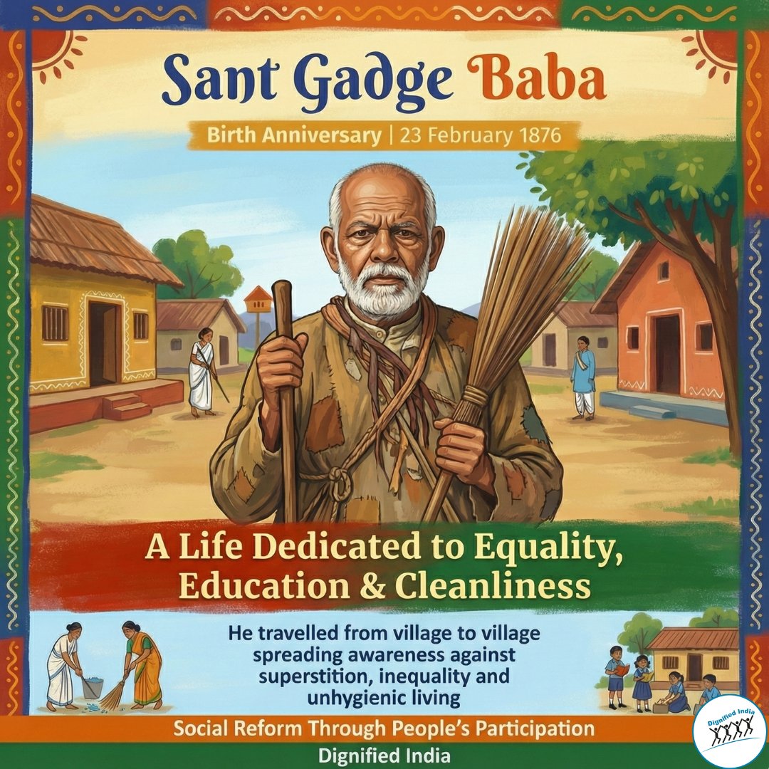 Sant Gadge Baba dedicated his life to social reform by walking from village to village, spreading the values of equality, education, cleanliness, and rational thinking.  His work reminds us that lasting change begins with people’s participation.#SantGadgeBaba #Cleanliness