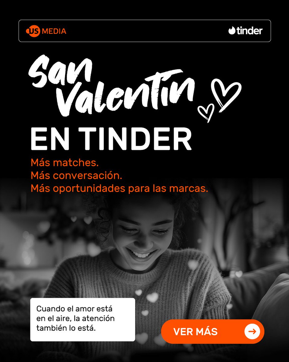 USMediaConsult's tweet photo. 💘 Febrero acelera decisiones.

Impulsado por #SanValentín, @Tinder registra más matches y más conversación.

Activa tu estrategia con US Media + Tinder. Conectamos audiencias, inventario premium y timing cultural.

#Tinder #USMedia #ExclusiveAdPartner https://t.co/1nkkNNBP42