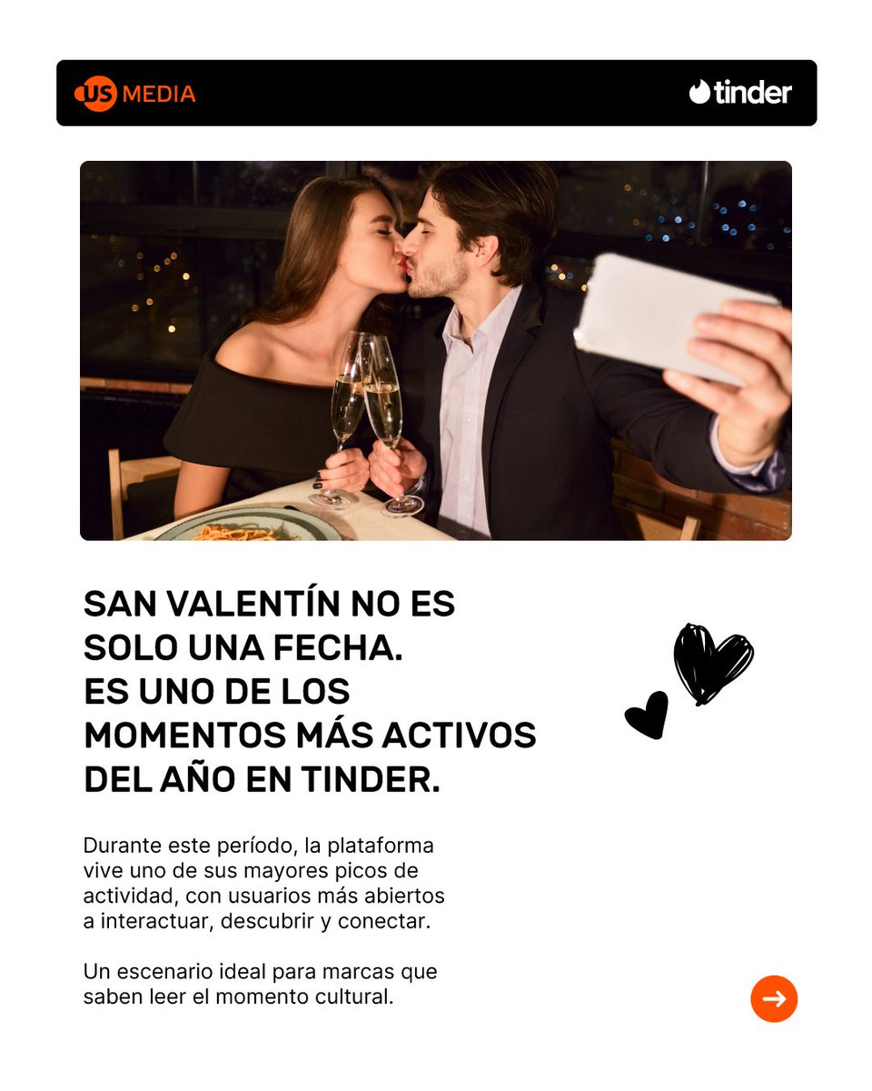 USMediaConsult's tweet photo. 💘 Febrero acelera decisiones.

Impulsado por #SanValentín, @Tinder registra más matches y más conversación.

Activa tu estrategia con US Media + Tinder. Conectamos audiencias, inventario premium y timing cultural.

#Tinder #USMedia #ExclusiveAdPartner https://t.co/1nkkNNBP42
