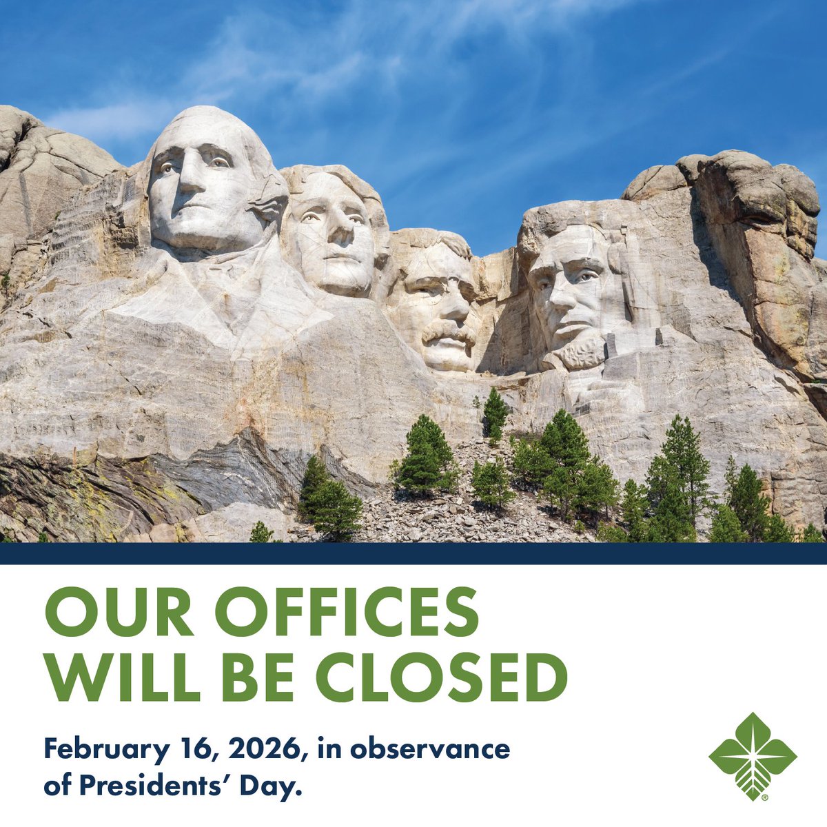 Our offices will be closed Monday, February 16, in observance of Presidents' Day. Please remember that you can manage your Farm Credit account anytime from a computer or phone by enrolling in myACCESS at hubs.ly/Q03-FRgw0