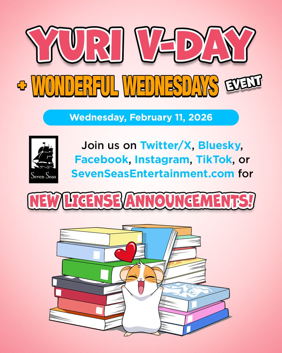 It's tiiiiime 😍 #Yuri/Girls’ Love fans, don't miss today's special #yuriVday WONDERFUL WEDNESDAYS event! Join us today at 1:30 PM PT / 4:30 PM ET for six amazing new licenses—plus an additional exciting announcement. See you then!