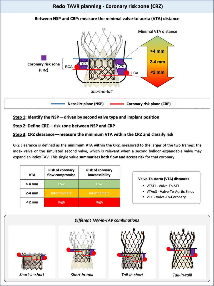 GilbertTangMD's tweet image. JUST OUT #JACCINT @JACCJournals ! Our Redo #TAVR concept and planning simplified. Coronary Risk Zone (CRZ) denotes the zone that you MUST measure the valve to coronary/aorta/STJ distance to assess coronary obstruction risk. The minimal distance is what matter most. Great work by…