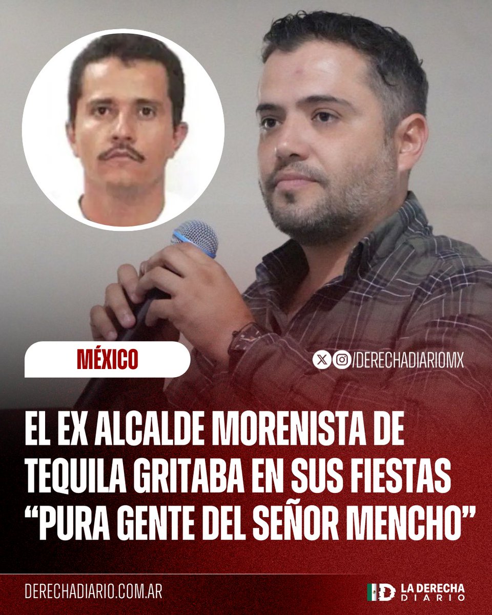 🚨🇲🇽 | NARCOALCALDE: El ex presidente municipal morenista de Tequila, Diego Rivera Navarro, gritaba en sus fiestas "pura gente del señor Mencho" en referencia al líder del CJNG, exhibiendo la relación y lealtad que le tiene al capo criminal, reveló el periodista Oscar Balmen.