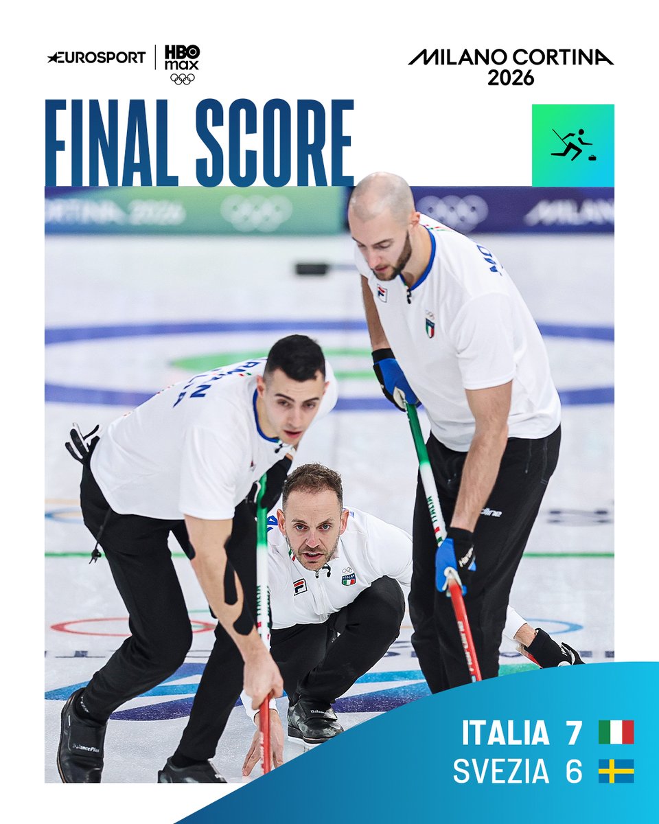 L’ITALIA COMINCIA BENE 🇮🇹💪

Gli azzurri non sbagliano nel primo impegno del torneo maschile e battono la Svezia di una lunghezza. Il prossimo impegno sarà venerdì 13 febbraio contro la Gran Bretagna 🇬🇧

#MilanoCortina2026 #Olympics #Olimpiadi #Curling