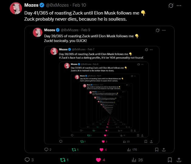 0xMozes's tweet photo. Day 42/365 of roasting Zuck until Elon Musk follows me 👇
Zuck's privacy is like his personality: lifeless and creepy. https://t.co/p1ykvH8Mtm
