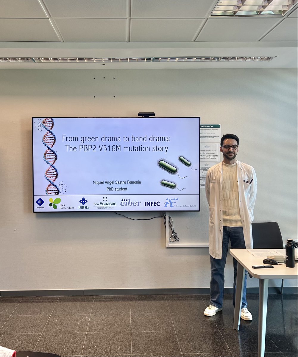 arpbigidisba's tweet photo. Excellent talk by Miquel Àngel, “From green drama to band drama: The PBP2 V516M mutation story,” highlighting how the V516M mutation in PBP2 of Pseudomonas aeruginosa drives resistance to newer β-lactams.
🧫 🧬
.
.
.
.
#SomInvestigacio
#AntimicrobialResistance
#PAER https://t.co/pSH2TTpKG4
