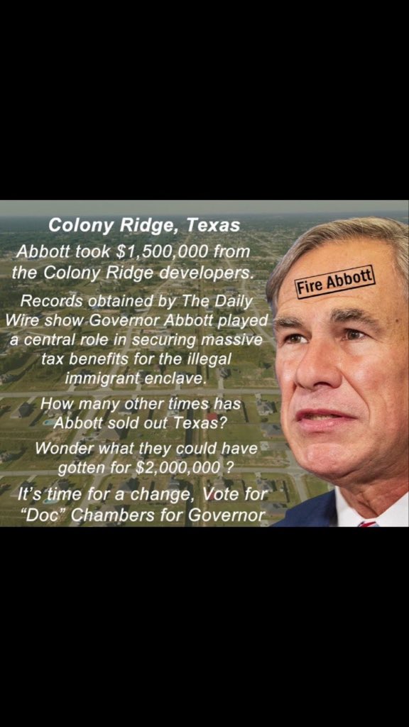 DocPeteChambers's tweet photo. ABBOTT IS COMPLICIT. 

Sins of Omission are still sins. 

He has had plenty of time to close this down. 

The first time @Michael_Yon and @annvandersteel exposed this during “OPERATION BURNING EDGE” was 2023, after the Governor had already received $1.5M in campaign funds, nothing happened. 

At that time the population in Colony Ridge was approximately 23K. 

Now it sits well over 100K inhabitants. 

It’s election time.  Perhaps the Governor needs to address this now. 

We are now at the level of an “exigent circumstance. 

No bueno!