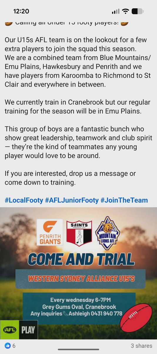 aitchdee33's tweet photo. footy in Greater Western Sydney?..
It's not happening. 16 years ago pre-giants (back in my day). Clubs included Blue Mnts Kangaroos, Emu Plains Lions, Hawksbury Saints, Penrith Swans and St Clair Crows. Now, they can't get a combined U15 team together, the prime junior footy age. https://t.co/iHICE0Gihg
