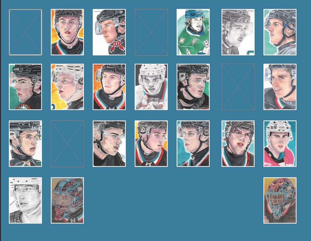 Ice_calibr29's tweet photo. Got the new Rockets bingo card going lol. I ended up doing half the team just in January alone. This could turn into a #MemCup roster poster. Any interested Kelowna fans for buying a print? 
(Still got Alcos, Corbet, McInnis and Oothoudt to do. And the logo). 
#hockeyart #kelowna https://t.co/8vyrZsWIhq