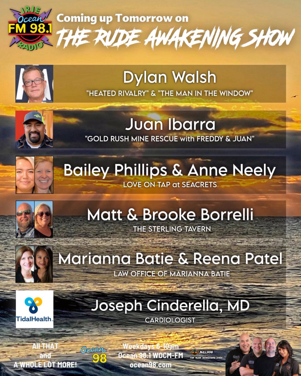 Coming up tomorrow morning! ocean98.com #ocean98 #ocmd #bulldogsrudeawakeningshow #voiceofthecommunity #thankyouforlistening