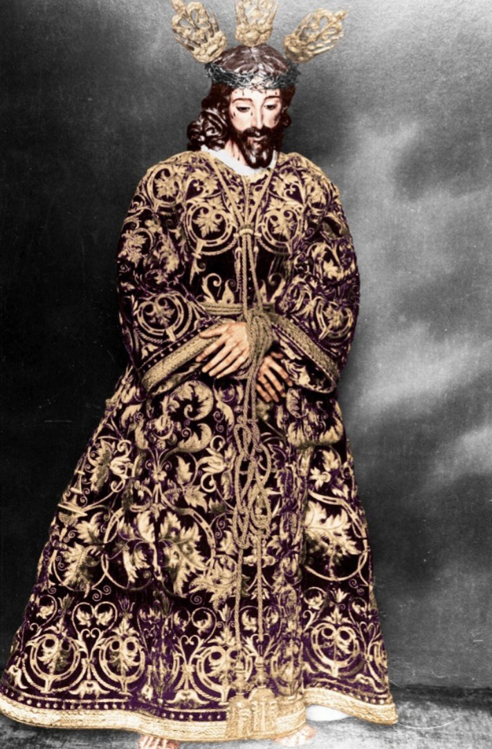 Antigua fotografía coloreada del Señor de la Sentencia de la Macarena.