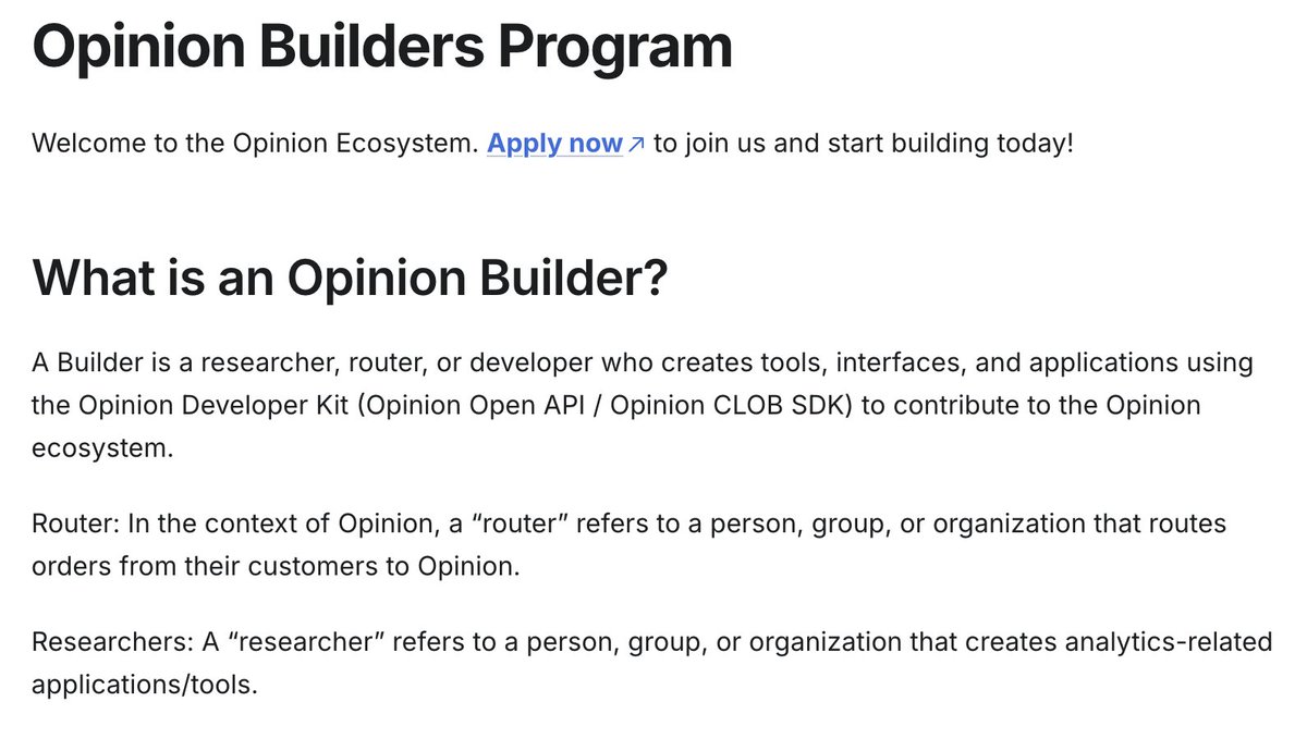 crptSavage's tweet photo. everyone farming points meanwhile opinion is funding builders

Opinion Labs still has the Opinion Builders application open
phase 3 grants review for apps submitted after jan 5
and ppl are already getting into the accelerator
i still see new names popping up in the feed

this isnt points this is actual capital + support to build tools around prediction markets
if u ever wanted to ship something in this niche this is literally open door money

most will ignore cause its not instant
few will apply and quietly get funded

https://t.co/HDkS8RO2am