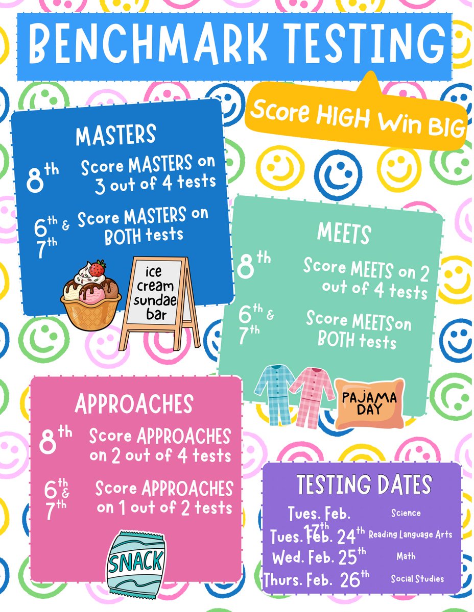 Byrd_Middle's tweet photo. 📚✨ Spring Benchmark Testing starts next week!

These assessments measure mastery &amp; growth and help us target strengths and gaps. 🐾❤️💙

Families:
🔋 Charge devices
😴 Get good sleep
⏰ Be on time

Let’s show what we know! 💪
#PantherPride #BenchmarkTesting https://t.co/OuUJeNCv8w