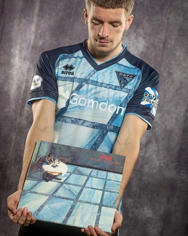 Dunfermline Athletic third kit inspired by the Skids 1979 album, 'Scared to Dance.' 

Pic: Craig Brown