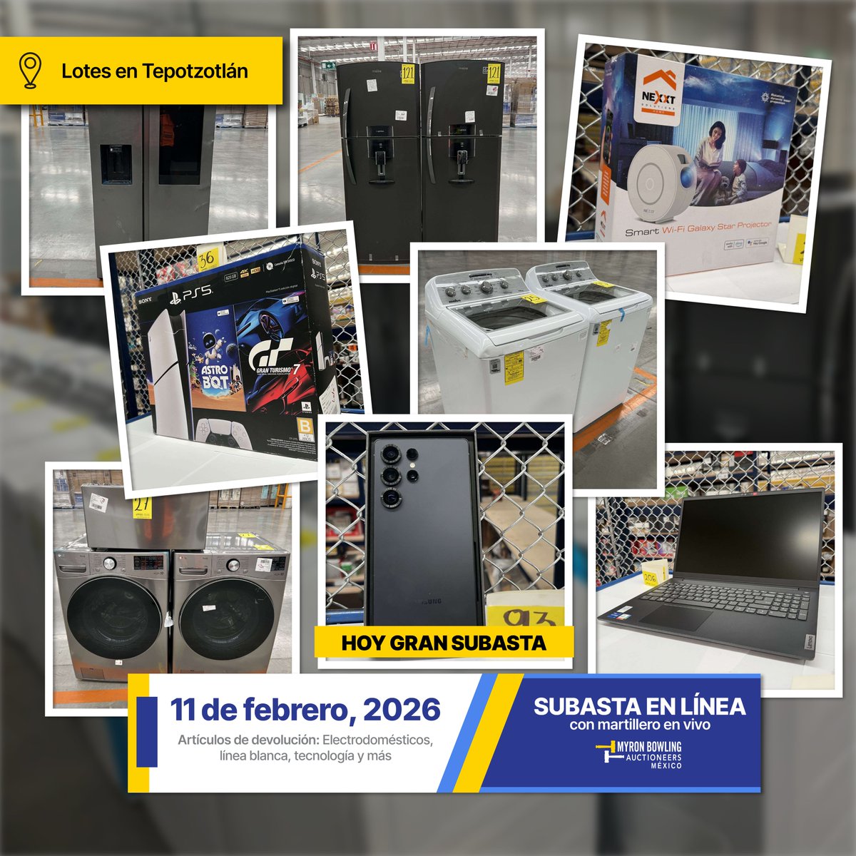 Hoy 11 de enero te invitamos a participar en nuestra subasta en línea con martillero en vivo por internet. Es tu oportunidad de adquirir productos a excelentes precios desde donde te encuentres.

En esta subasta encontrarás una gran variedad de artículos como refrigeradores,