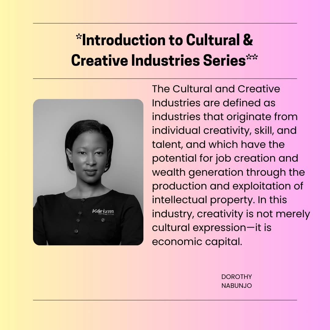 DorothyNabunjo's tweet photo. The Cultural and Creative Industries are defined as industries that originate from individual creativity, skill, and talent, and which have the potential for job creation and wealth generation through the production and exploitation of intellectual property. https://t.co/4WeVu8noxY