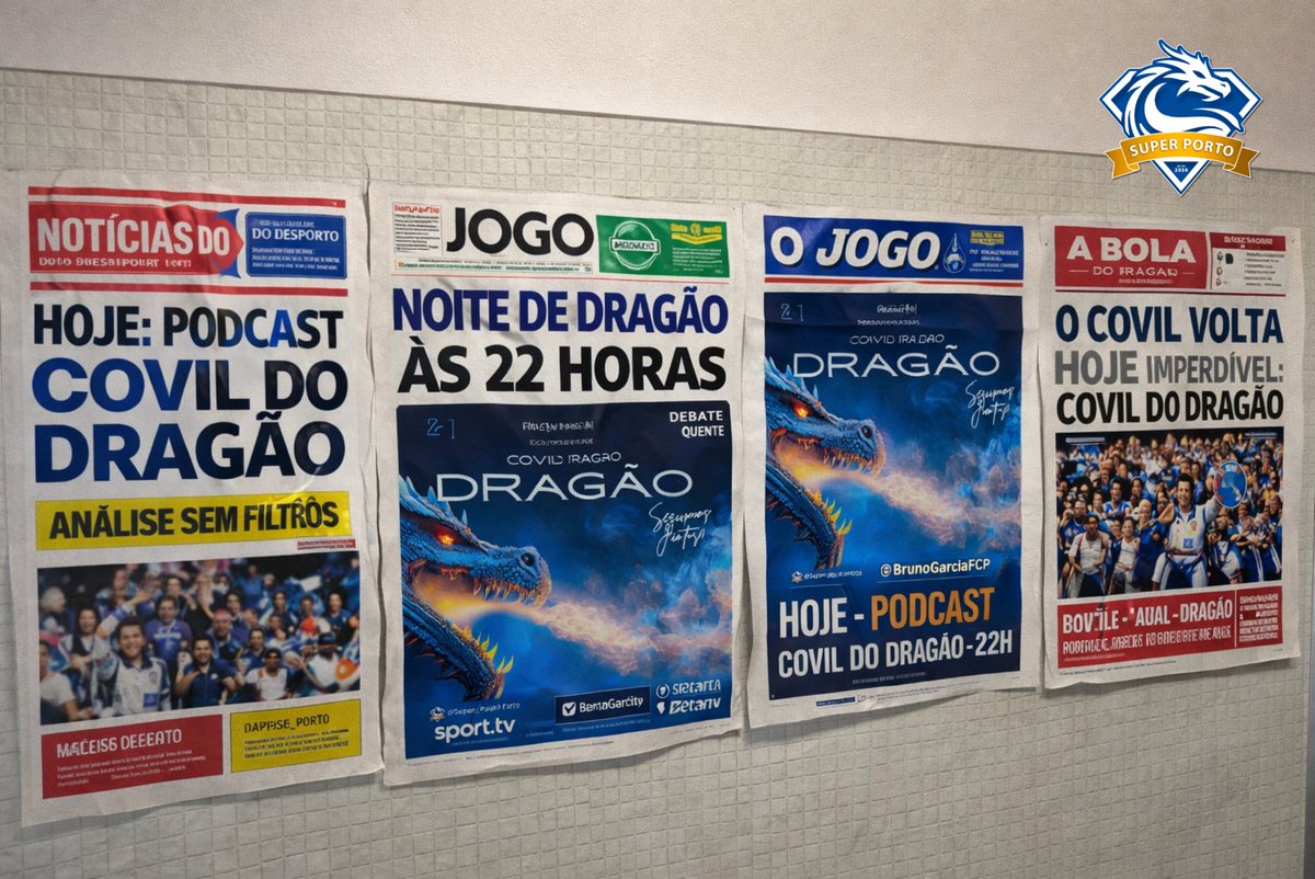 🔥 Se capas numa parede já causam amuos, imaginem o que um episódio inteiro do Covil do Dragão pode provocar… hoje, excecionalmente, às 22h 😉💙

Abrimos o Covil para mais uma noite de análise portista, onde vamos olhar para a atualidade do FC Porto, o momento da equipa e os