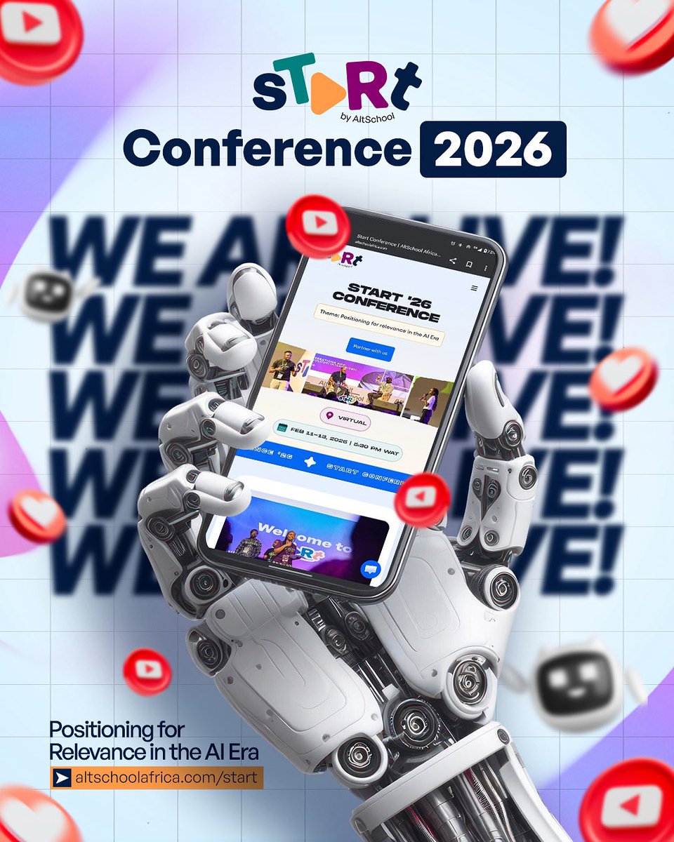 AltSchoolAfrica's tweet image. 🔊 We are LIVE !!!!

You can also join via YouTube.

youtube.com/live/xr2Z9x-UK… 

#sTaRt2026 #letssTaRt #sTaRtConference