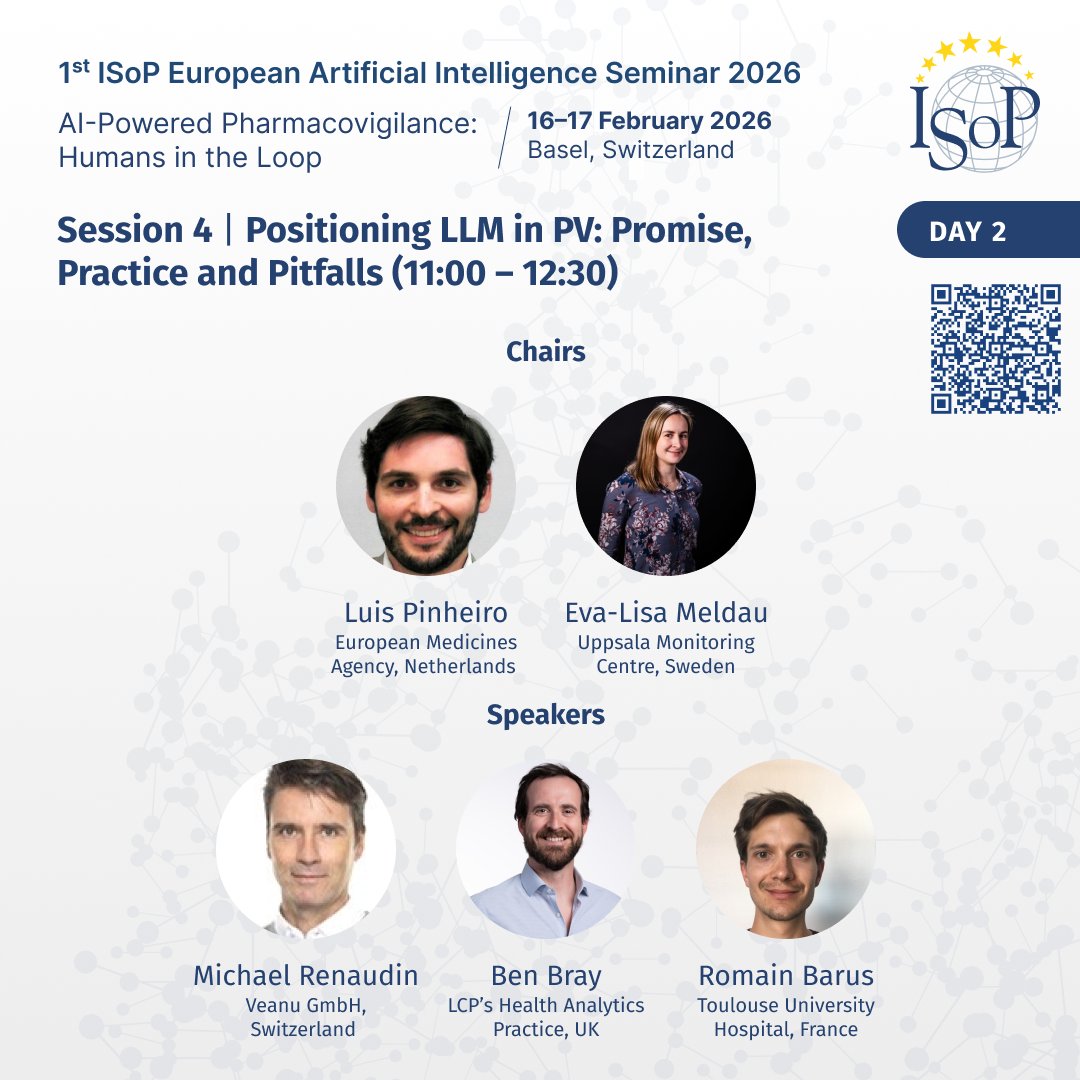 ISoPonline's tweet photo. ⏳ 5 days to go!
The 1st ISoP European AI Seminar is almost here.
📍 Basel
📅 16–17 Feb
Theme: AI-Powered Pharmacovigilance: Humans in the Loop

See you soon!
#ISoPBasel2026 #ISoPOnline #Pharmacovigilance #AI #DrugSafety https://t.co/C4GKV5ttYn