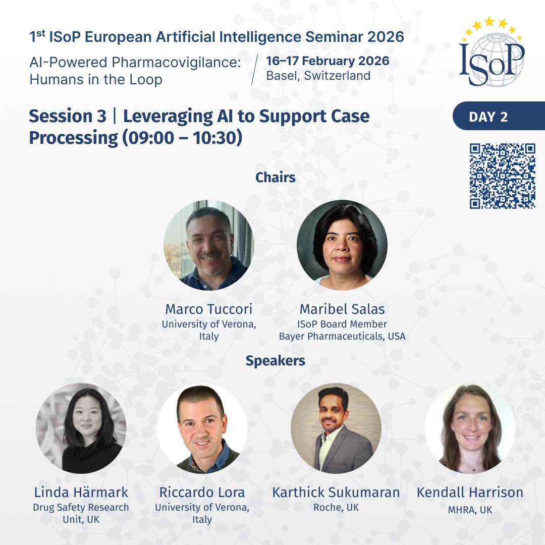 ISoPonline's tweet photo. ⏳ 5 days to go!
The 1st ISoP European AI Seminar is almost here.
📍 Basel
📅 16–17 Feb
Theme: AI-Powered Pharmacovigilance: Humans in the Loop

See you soon!
#ISoPBasel2026 #ISoPOnline #Pharmacovigilance #AI #DrugSafety https://t.co/C4GKV5ttYn
