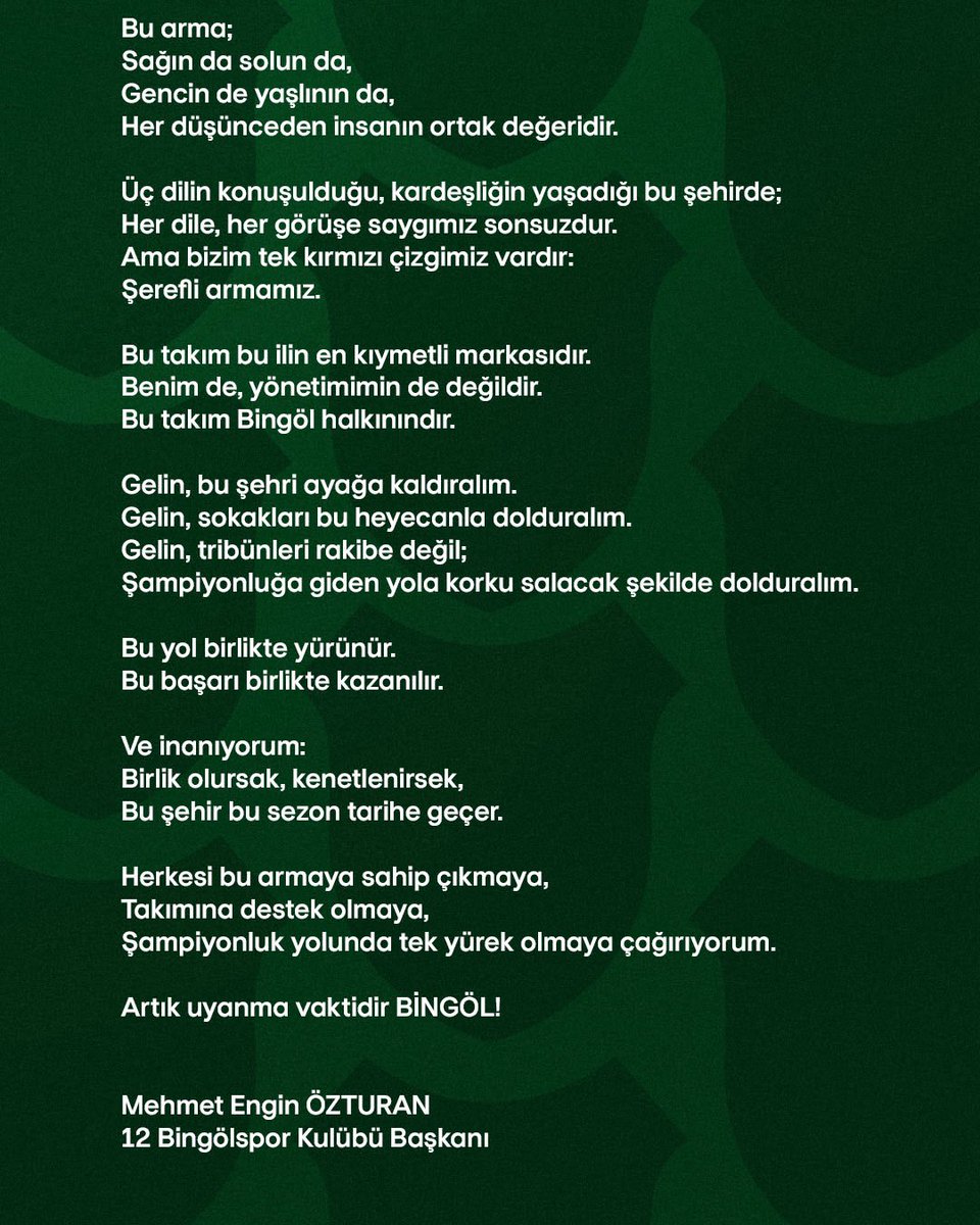 Kulüp Başkanımız Mehmet Engin Özturan’ın Kilis 1984 FK maçı öncesi açıklamaları.

#KenetlenBingöl