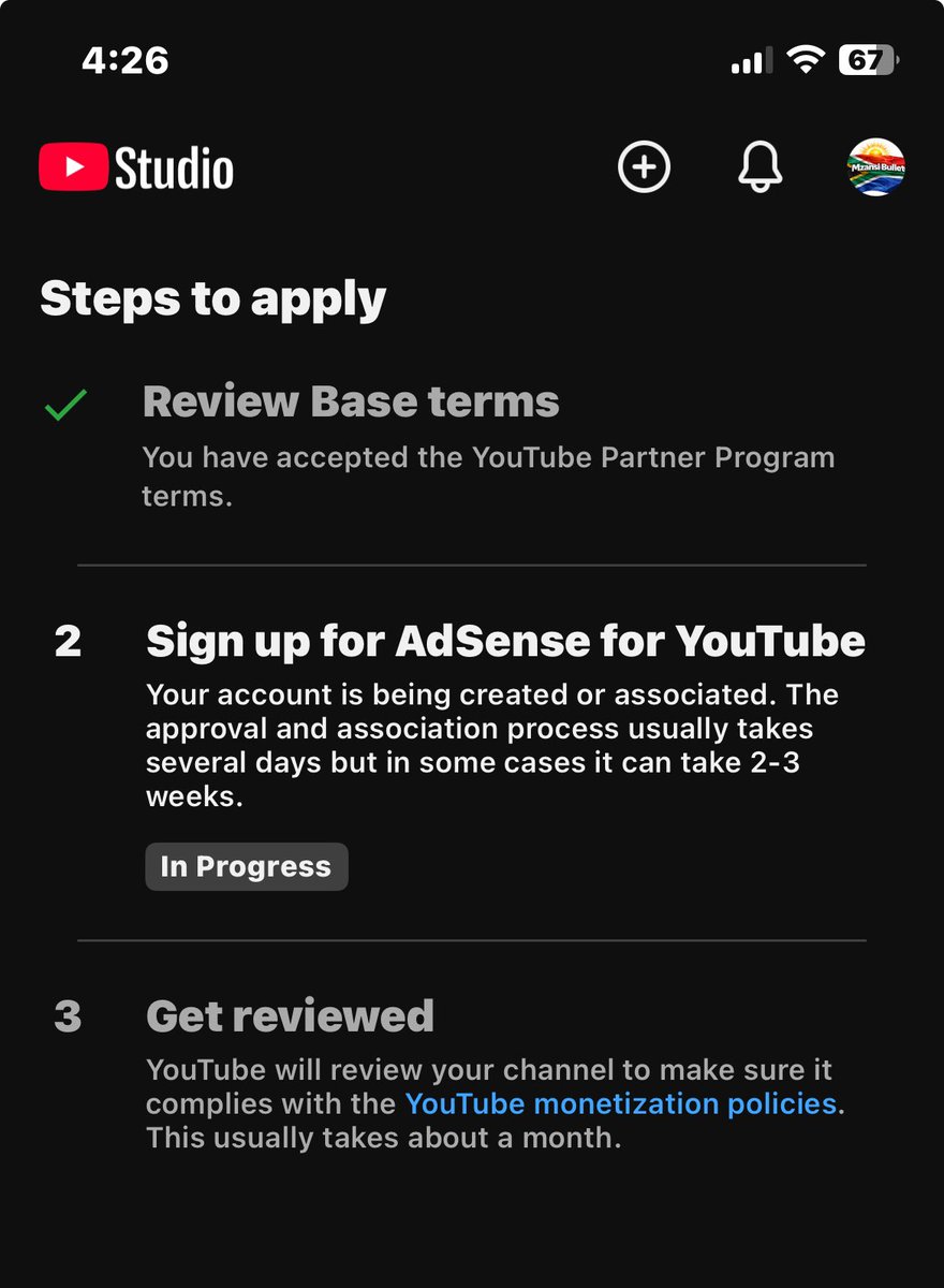 ntemishor7447's tweet photo. @TeamYouTube @FirojKhan558705 I’ve applied for monetisation bits in the second step where I have to fill the AdSense. I’ve applied for AdSense And this is over a week now and  it’s still showing me Adsense in progress . Here’s the uploaded image of what am talking about. It’s over a week now and am worried https://t.co/22INgsfDum