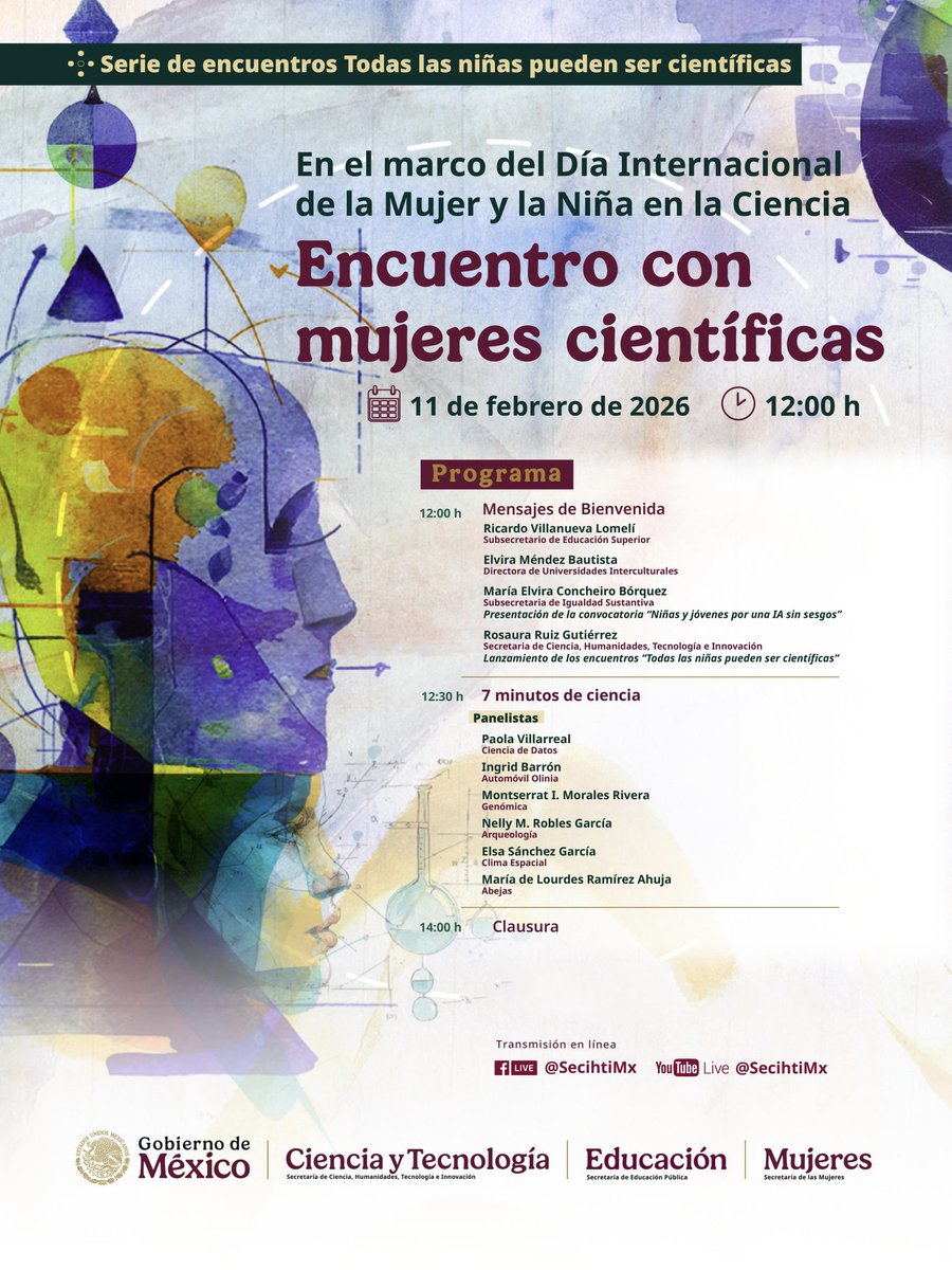 🟣 Este miércoles te invitamos a la transmisión del "Encuentro con Mujeres Científicas". Un evento que busca inspirar a niñas que hoy sueñan en un cambio y a mujeres que están transformando el mundo.
📆11 de febrero | 12:00
➡️ Transmisión: bit.ly/4trVQmr