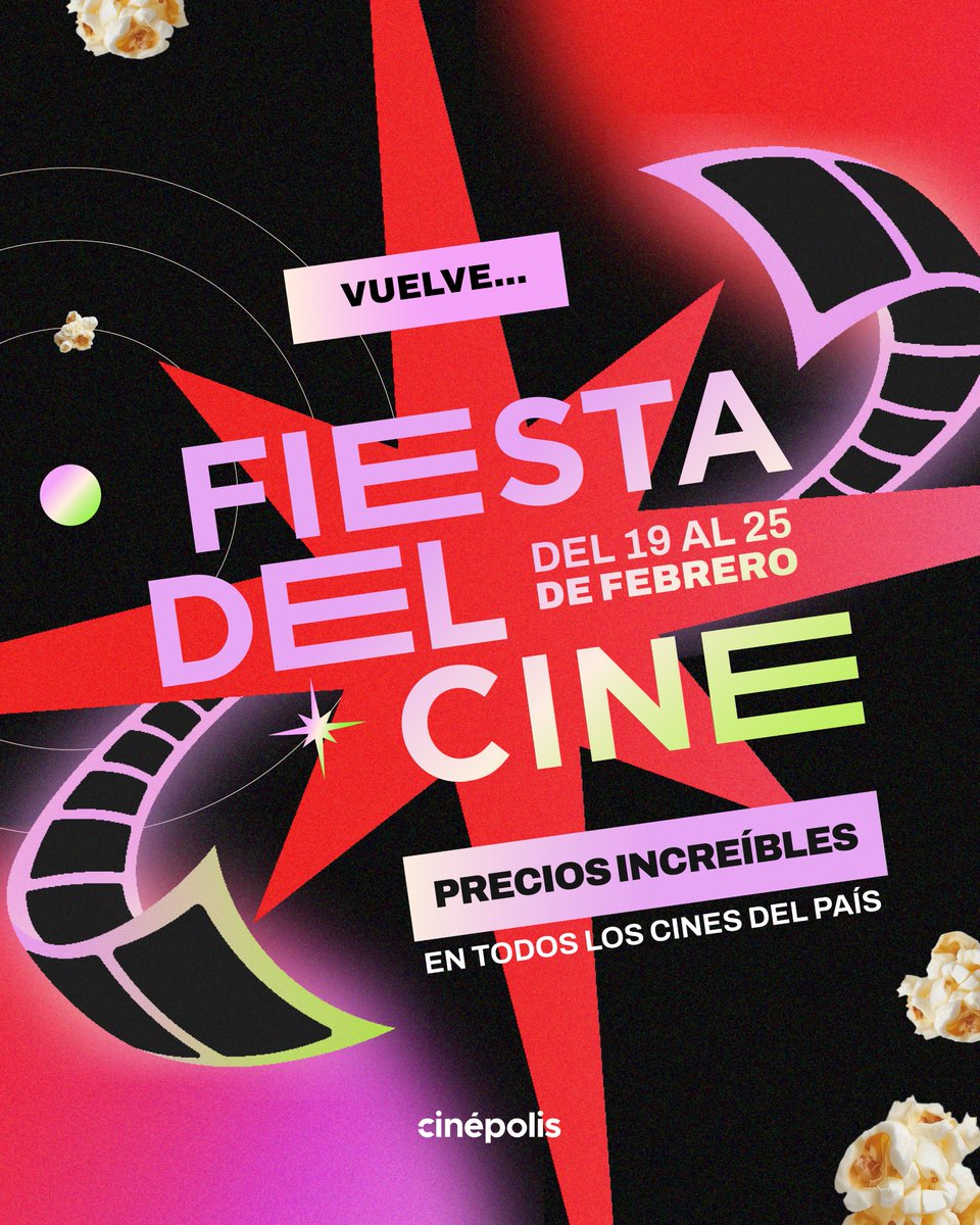 🎉 ¡VUELVE LA FIESTA DEL CINE! 🤩🎬
La semana favorita de los cinéfilos está cada vez más cerca: precios de película y experiencias épicas en la pantalla grande 🎟️🍿

Preparate para la #FiestaDelCine del 19 al 25 de Febrero en #Cinépolis🥳