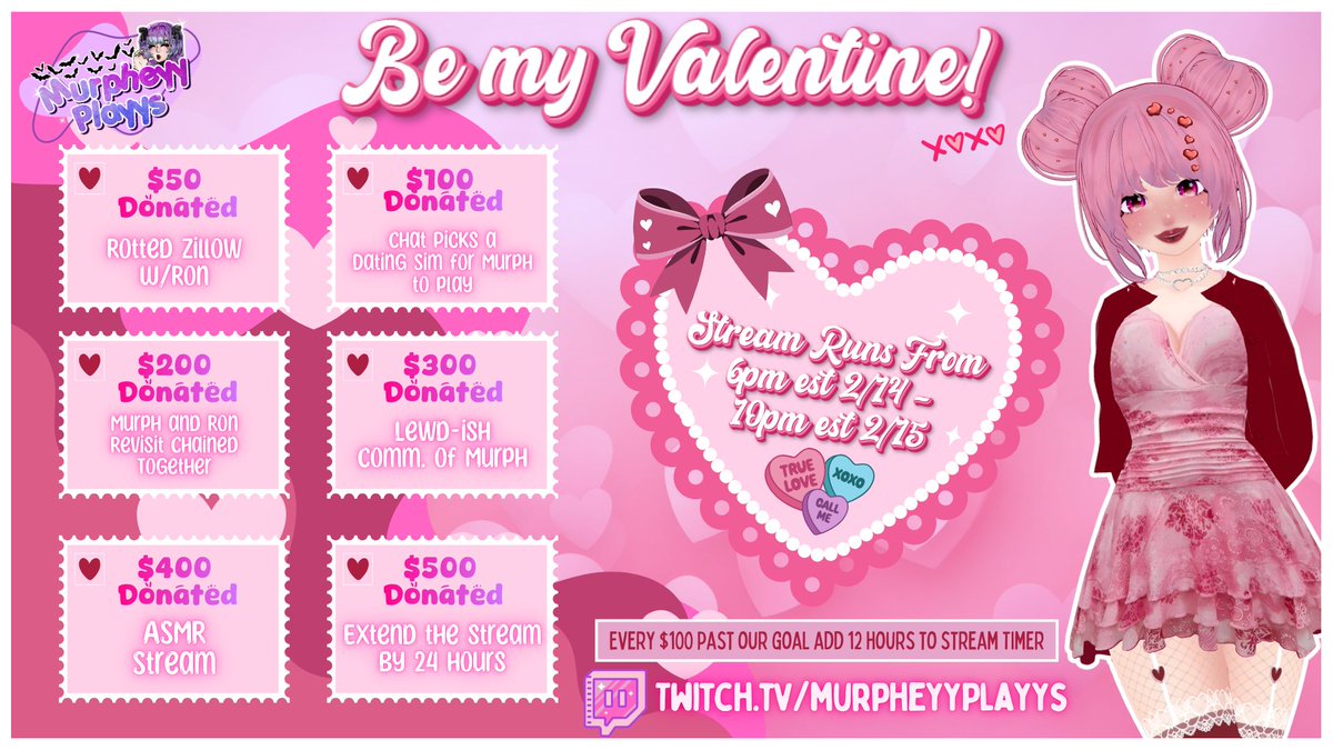 This Weekend we will be live for a Donothon to help us with Mousse's recovery!

Our Main goal is $500, there are prizes for milestones, &amp; ways to extend my timer!

Don't feel obligated to donate, coming and showing support helps as well!

twitch.tv/murpheyyplayys
#vtuber #envtuber