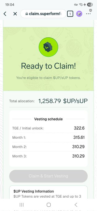 nftoverhang's tweet photo. 🧭🤑📢 🤑 $UP #airdrop just went live 🤑

You can already claim: https://t.co/LePkZXMq6x

🫰Supply: 1B #UP  
💲Community + ecosystem: ~50%  
🔥#SuperForm ( @superformxyz ) Team + partners: locked multi-year https://t.co/BAf8zucgEV