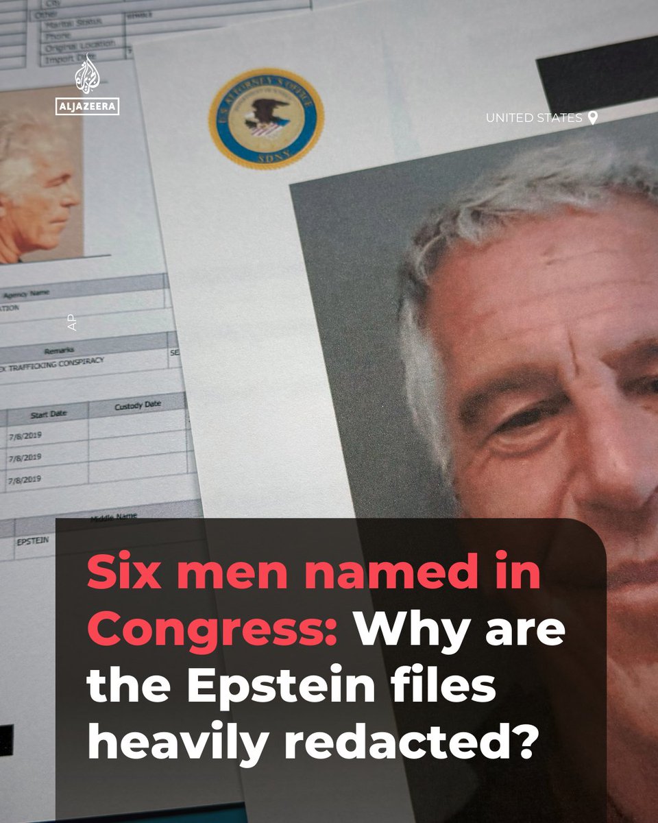 A US congressman has revealed six men named in the Epstein files whose identities were redacted when the records were released, including billionaire Leslie Wexner, reportedly labelled a co-conspirator by the FBI in 2019 aje.news/ndd1o5