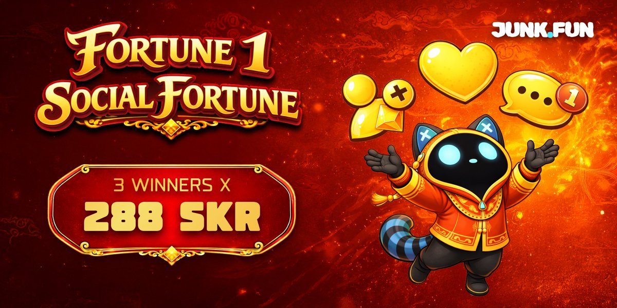 junkfun_'s tweet image. 🧧 #RaccoonFortune 1: Social Fortune 🦝

1️⃣ Follow @junkfun_ 
2️⃣ Like &amp;amp; RT this post 
3️⃣ Comment with your Zodiac animal emoji + 🦝

🧧 The Blessing: 288 $SKR each for 3 random winners

⏰ Deadline: Feb 19, 10 AM SGT

Build your social luck for the Year of the Fire Horse! 🔥🐎