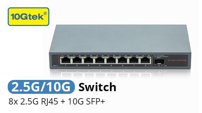 ❏ 2.5G/10G Switch (8x 2.5G RJ45 + 10G SFP+)
❏ UTP ports: 8x 100M/1000M/2500M Base-T
❏ 10G SFP Port: supports 1G/2.5G/10G Module
❏ Power adapter: 12V 1.5A
❏ Purchase link: sfpcables.com/2-5g-10g-switc…