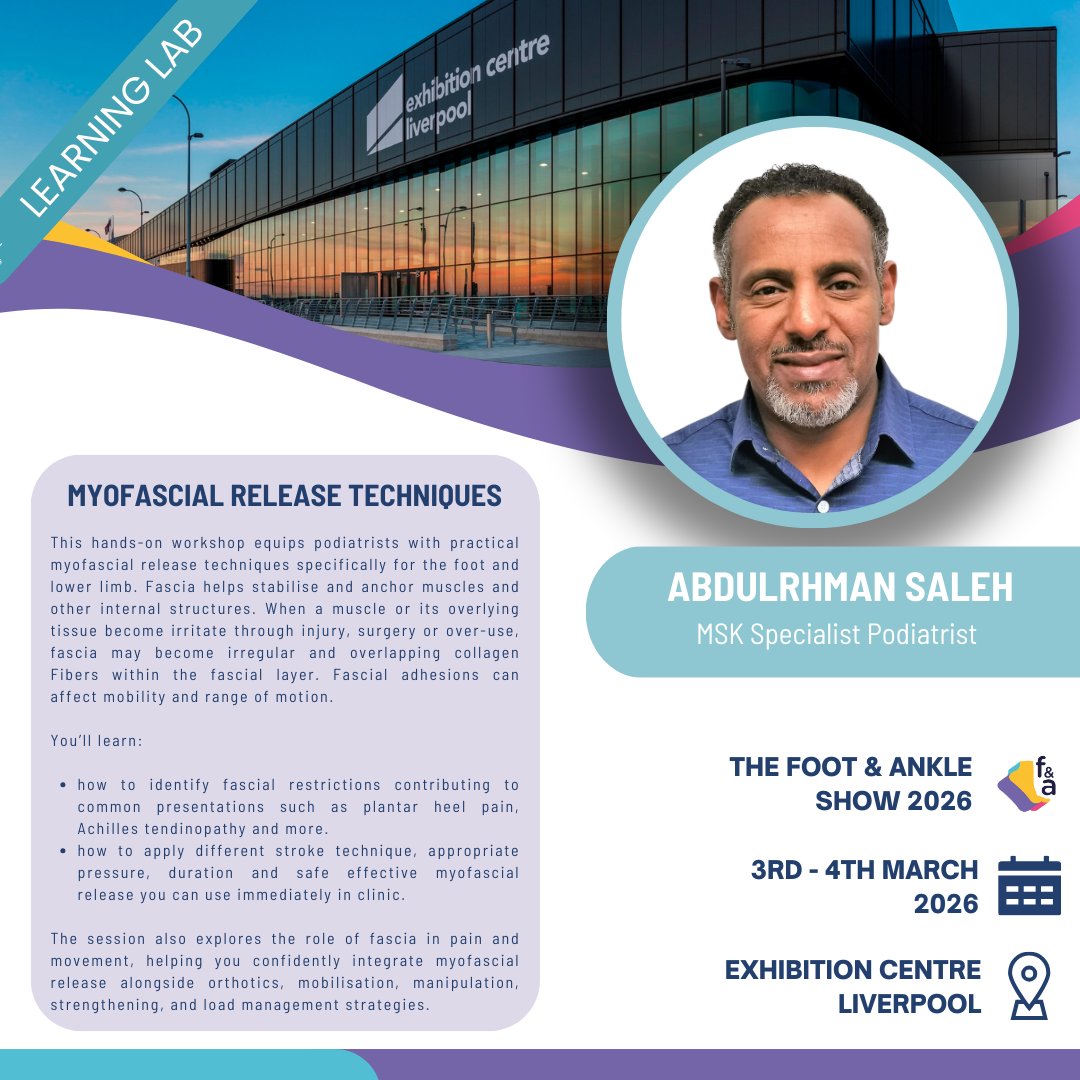 We are taking a part at Foot&amp; Ankle Show 3-4 March 2026 <a href="/Abdulrh85660858/">Abdulrhman Saleh</a>  as Abdulrhman Saleh will deliver "Myofascial Release Techniques" workshop
see you there