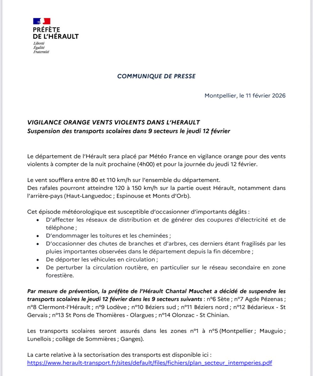 Image de Préfète de l'Hérault - 🟠⚠️💨 Vigilance orange vents violents dans L’#Hérault 
La préfète de l’Hérault, Chantal Mauchet, a 