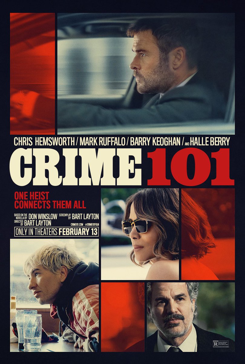 Bart Layton’s ‘CRIME 101’ debuts at 100% on Rotten Tomatoes.

Starring Chris Hemsworth, Mark Ruffalo, Barry Keoghan, and Halle Berry.

In theaters February 13.