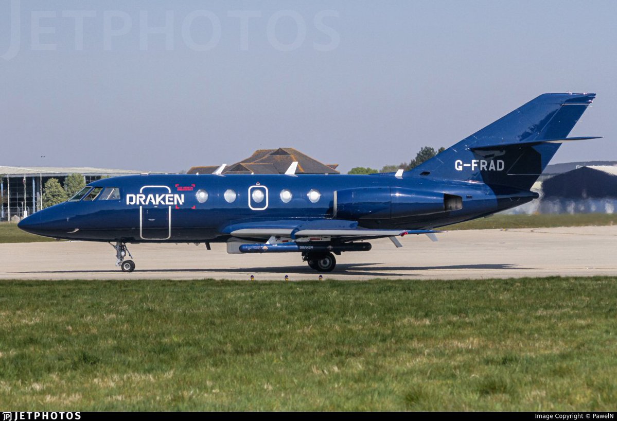 #RAF Royal Air Force - NATO Air Policing / Quick Reaction Alert 🚨 (Practice)

Eurofighter Typhoon FGR.4 1x
#43C73C ZJ949 - RIGID 12

Dassault Falcon 20
#400E15 G-FRAD - FRA 92

RIGID 12 up from Coningsby on a practice QRA this afternoon to intercept a Draken Europe Falcon 20.